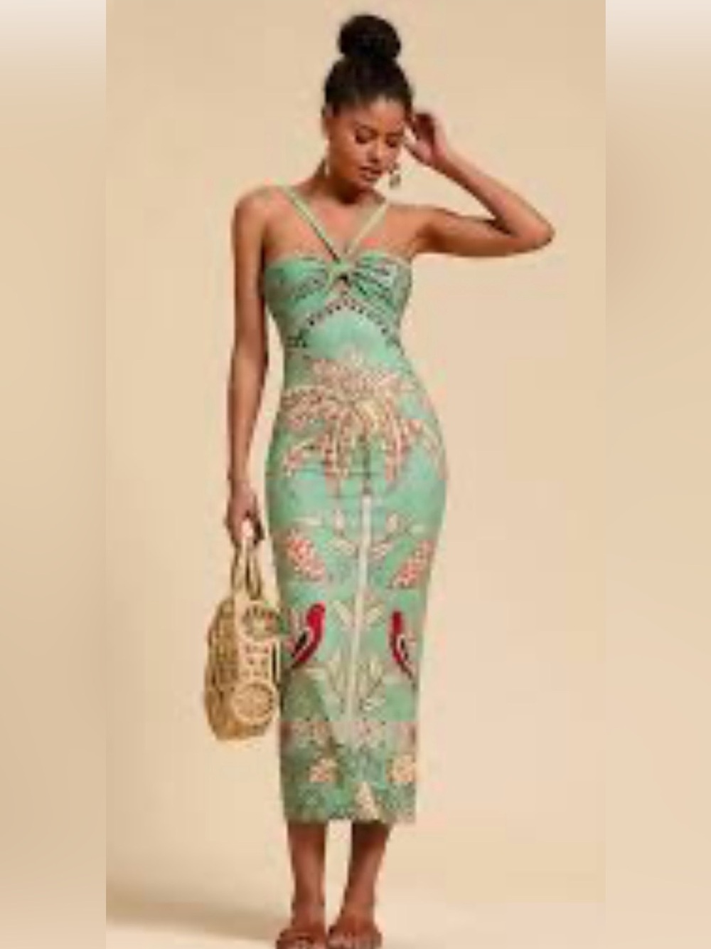 Tropical Print Green Midi Dress - Picture 3 of 3